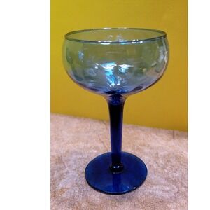 Set of 6 Vintage Cobalt Blue Hand Blown Champagne Coupe Cocktail Glasses 5.25"